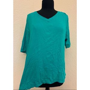 Chico's Green Asymmetrical V Neck Short Sleeve Tee-Chico's Sz 4 (XXL)